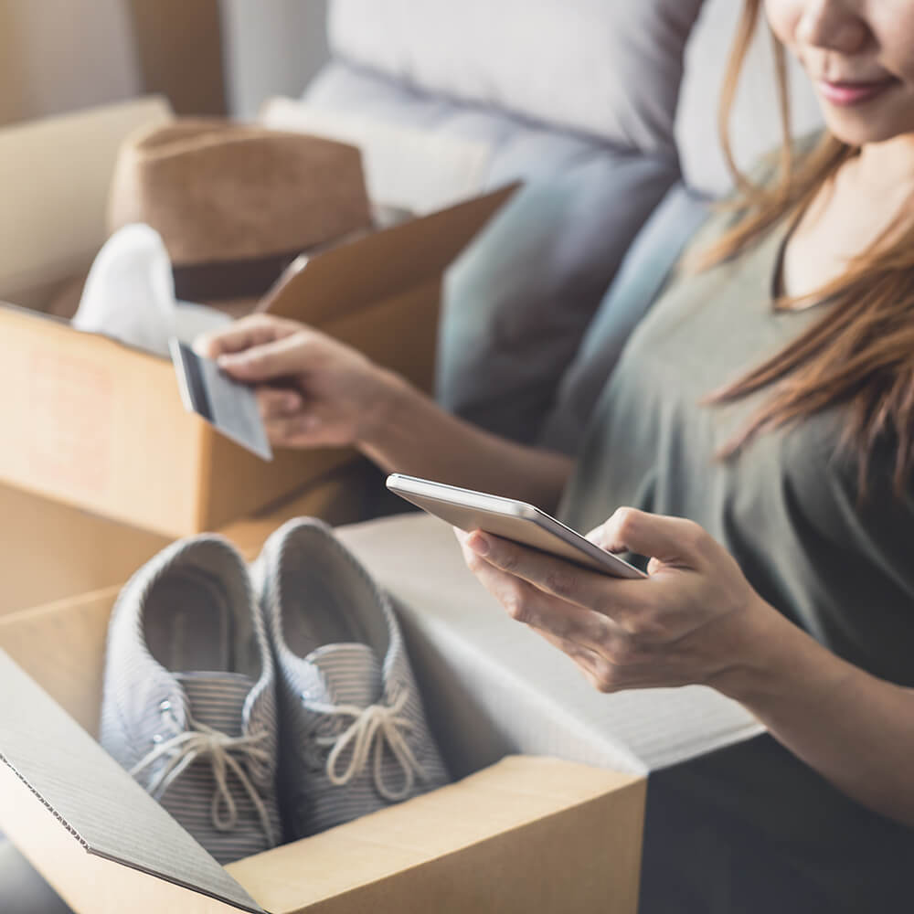 Woman placing order online